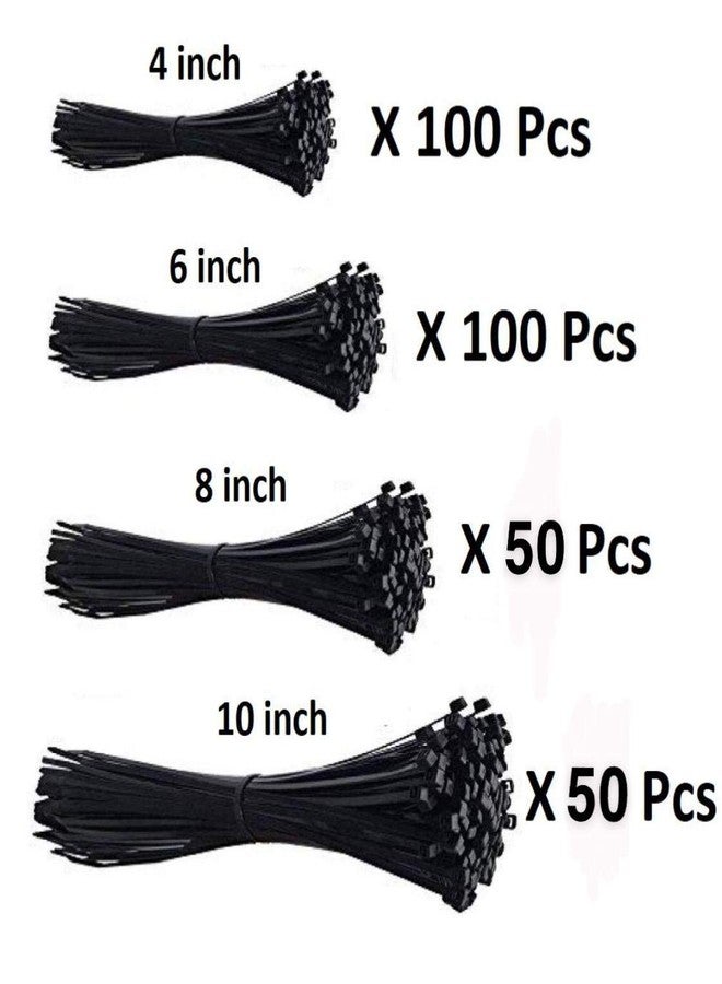 CONTACT Assorted 4, 6, 8, 10 Inch Nylon Cable Ties Zip Wire Organiser Ties, Total 300 Pieces - (Combo 4, Black) - Image 2